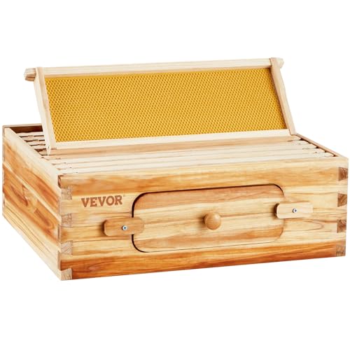 VEVOR Bee Hive 10 Frame Bee Hives Starter Kit, Beeswax Coated Cedar Wood + Acrylic Windows
