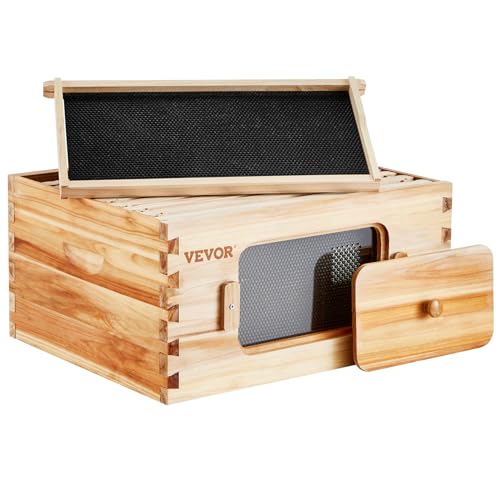 VEVOR Bee Hive 10 Frame Bee Hives Starter Kit, Beeswax Coated Cedar Wood + Acrylic Windows
