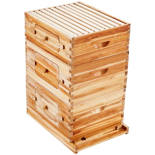 VEVOR Bee Hive 10 Frame Bee Hives Starter Kit, Beeswax Coated Cedar Wood + Acrylic Windows