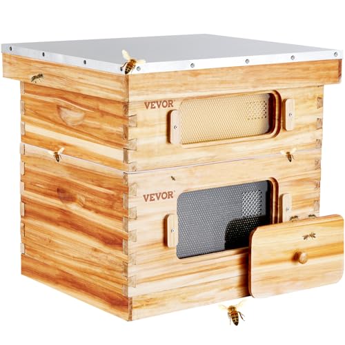 VEVOR Bee Hive 10 Frame Bee Hives Starter Kit, Beeswax Coated Cedar Wood + Acrylic Windows