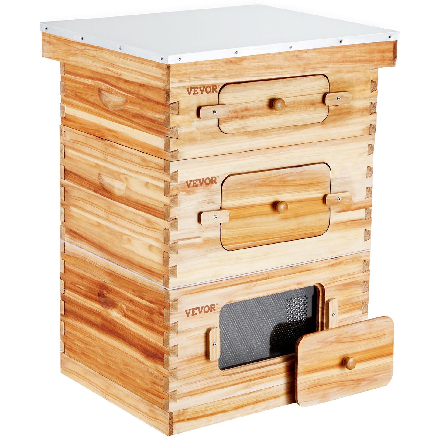 VEVOR Bee Hive 10 Frame Bee Hives Starter Kit, Beeswax Coated Cedar Wood + Acrylic Windows